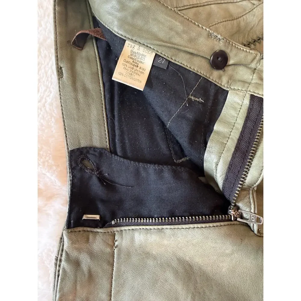 Rag & Bone Olive Green Lambs Leather Shorts - Picture 3 of 8
